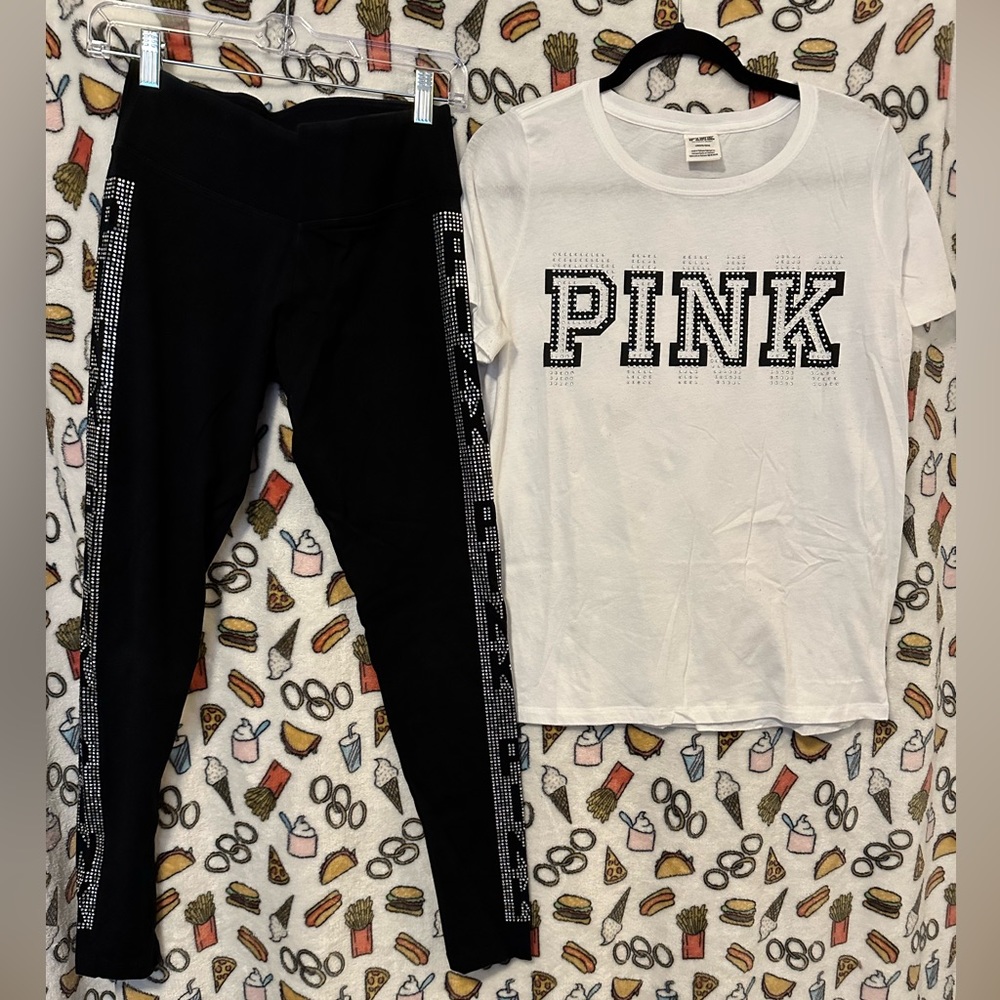 Pink brand rhinestone detail legging set.